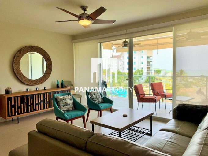 Living area at this Quarry Heights Bijao Panama condo beach for sale