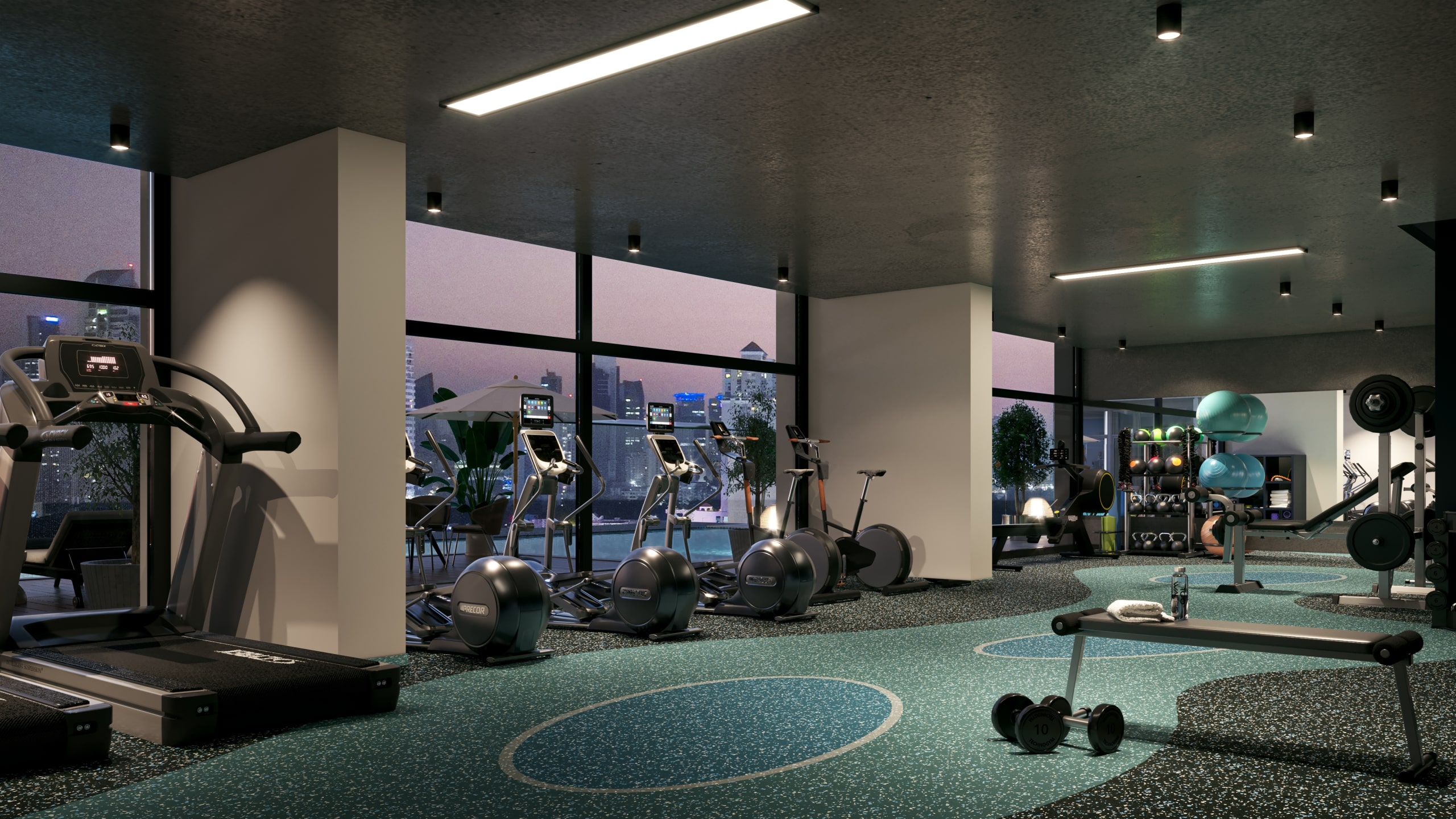 Image of the gym with equipment in The Hub in San Francisco