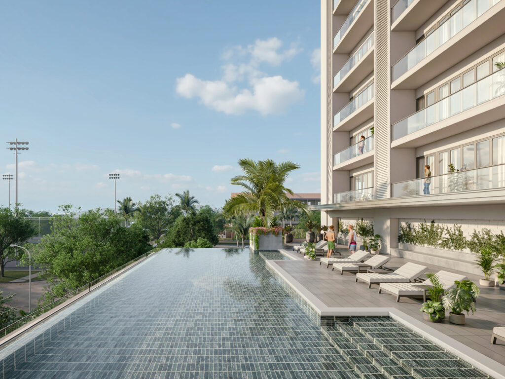 Swimming pool at Image of the front lobby at Passage Amador Panama