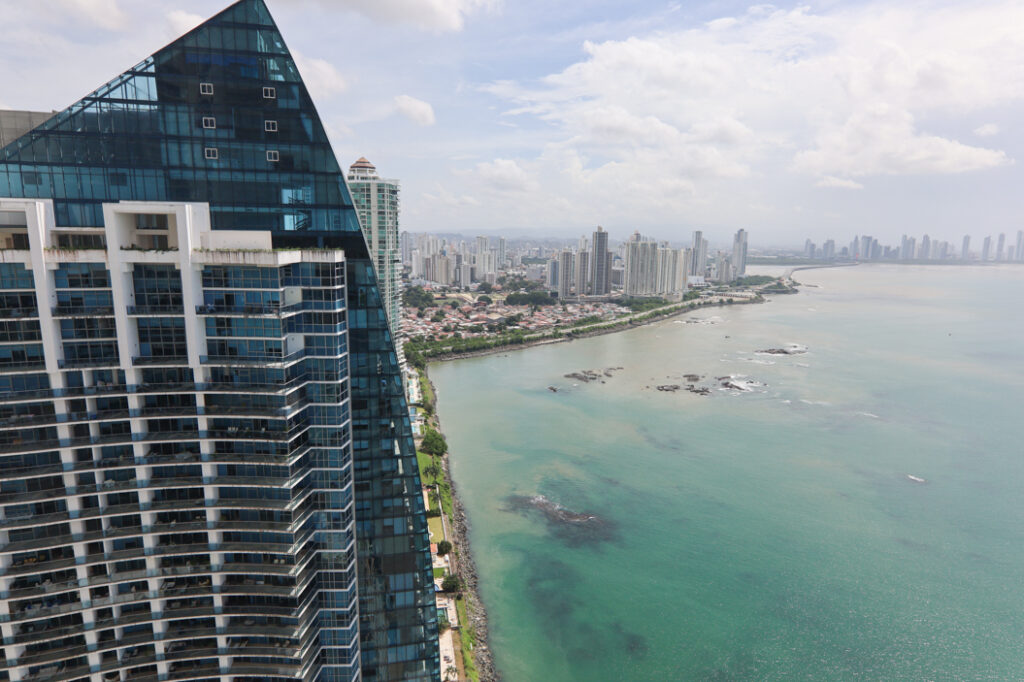 Image of the city skyline and water from the TOC building in Punta Pacifica