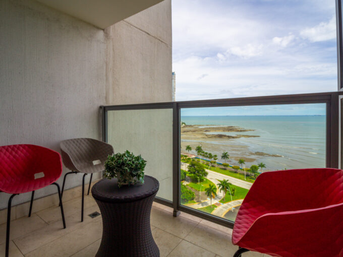 Image of Terrace with chairs, table and ocean views in Yoo Avenida Balboa