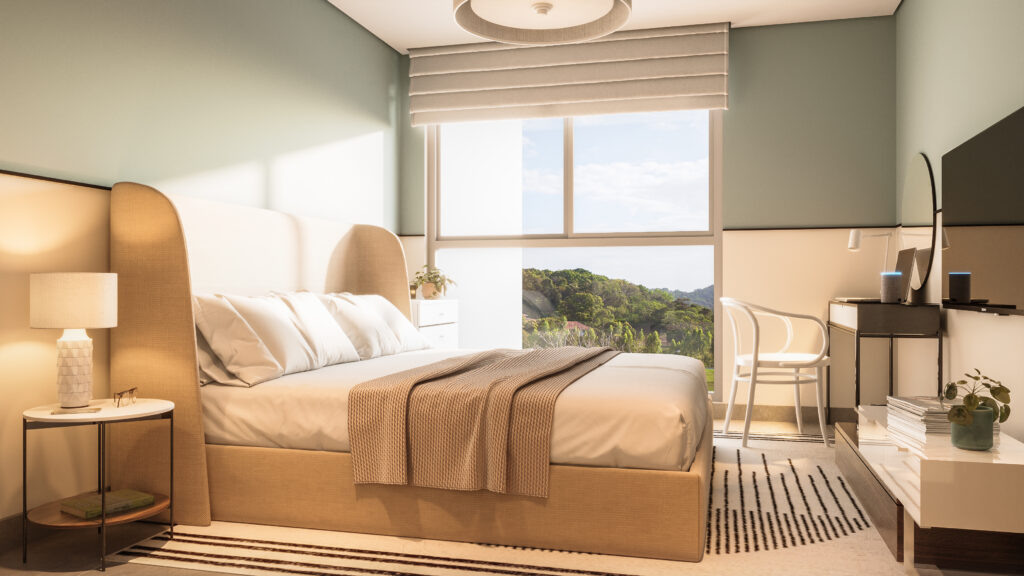 Image of flex room with a bed in this condo in Paterre in Panama Pacifico