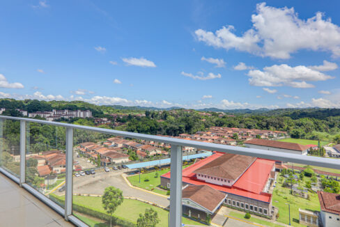Image of balcony with views of greenery in this penthouse in Pine Hill
