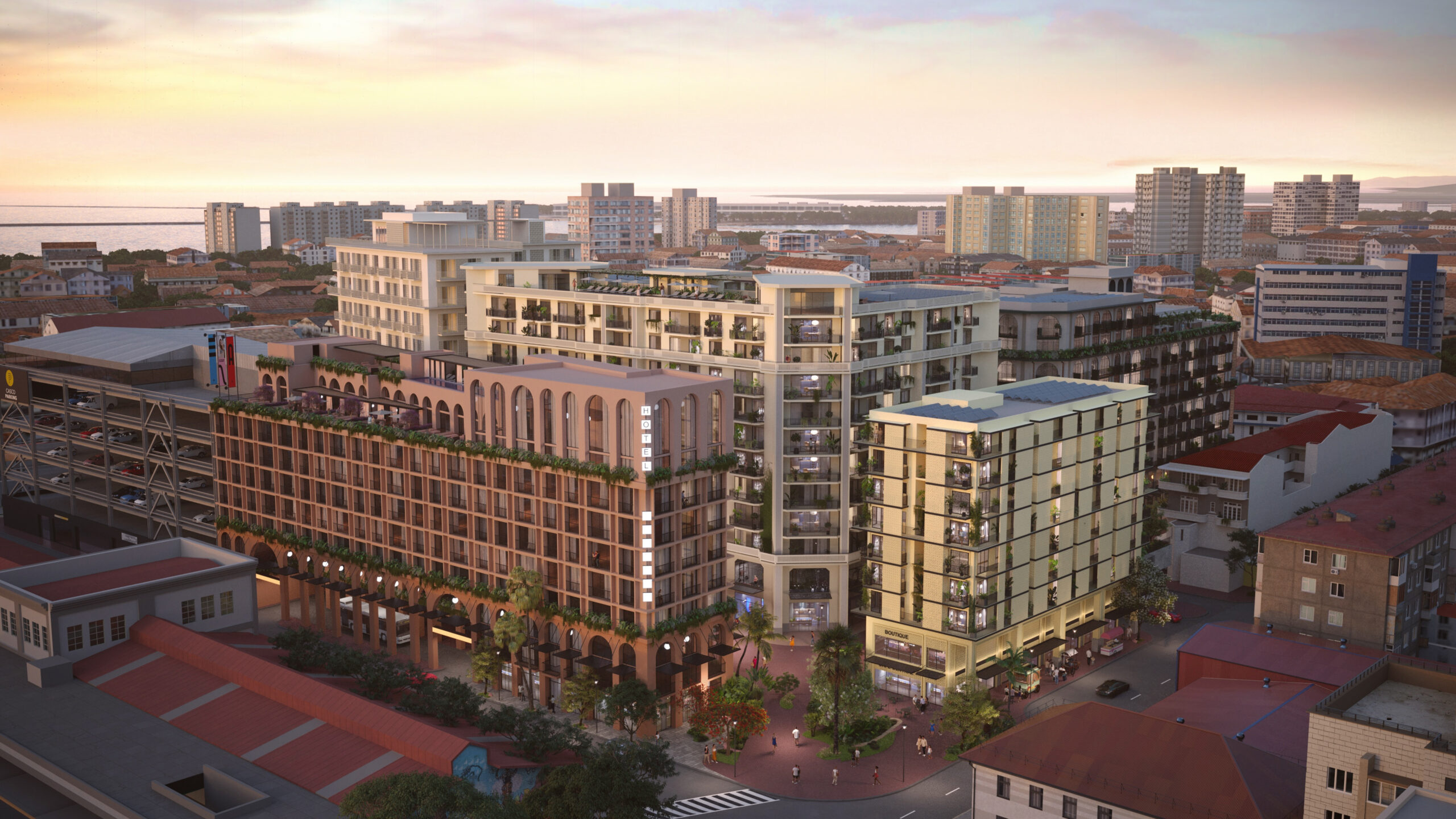 Image of the outside of the buildings in Gran Central in Santa Ana