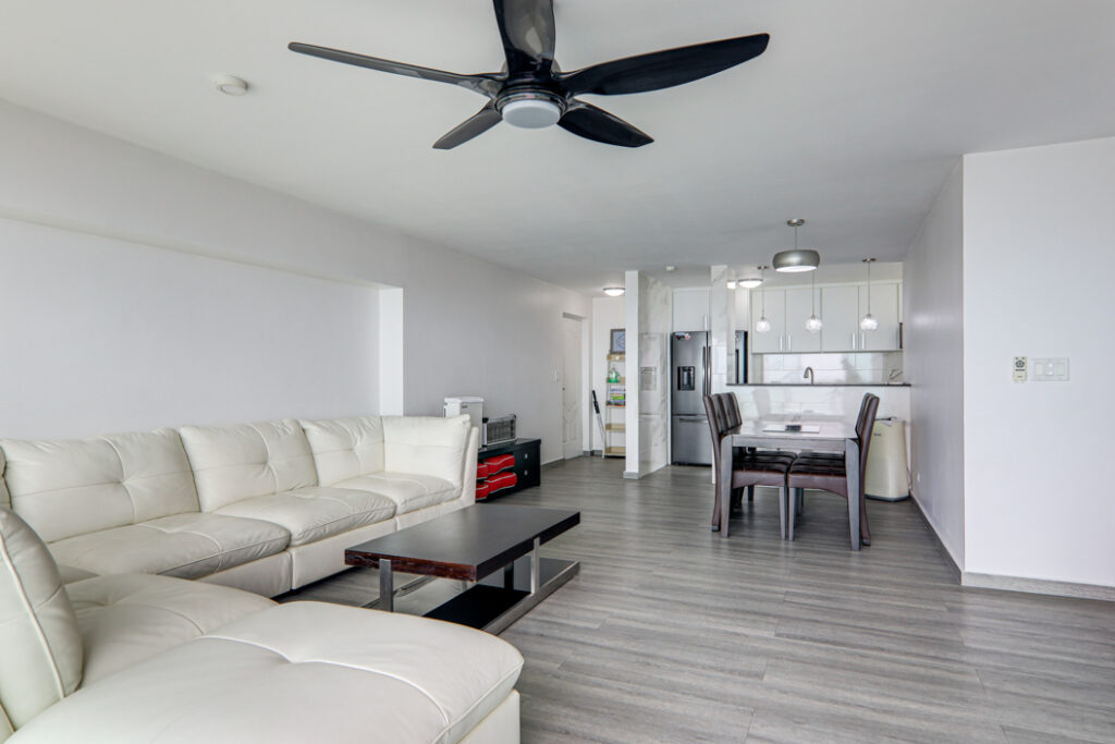 Image of the living and dining area in this ocean view condo in Terrawind