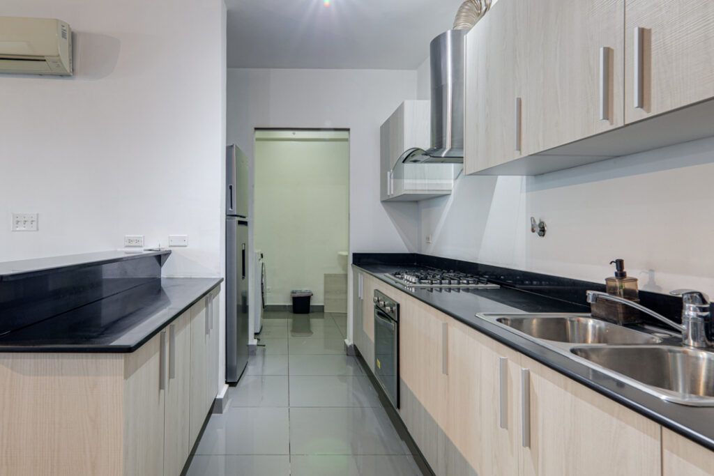 Kitchen in this condo for sale in Quartier 74, San Francisco Panama