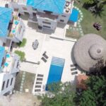 Drone view of this hotel for sale in Isla Contadora