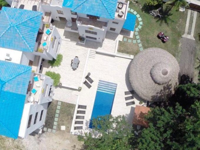 Drone view of this hotel for sale in Isla Contadora