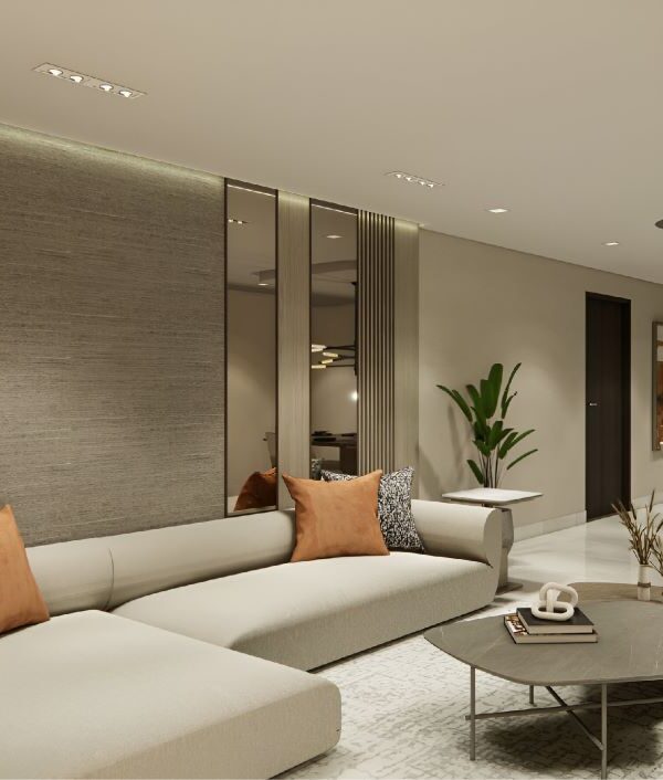 Image of living area with couch and table in this condo for sale in Allure at Punta Pacifica