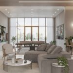 Image of living area with couch and kitchen in this Model C Condo for Sale at Aquapoint, Punta Paitilla