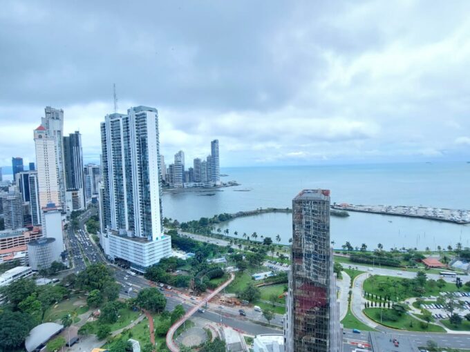 Views of Avenida Balboa from this penthouse for sale in Marina Park