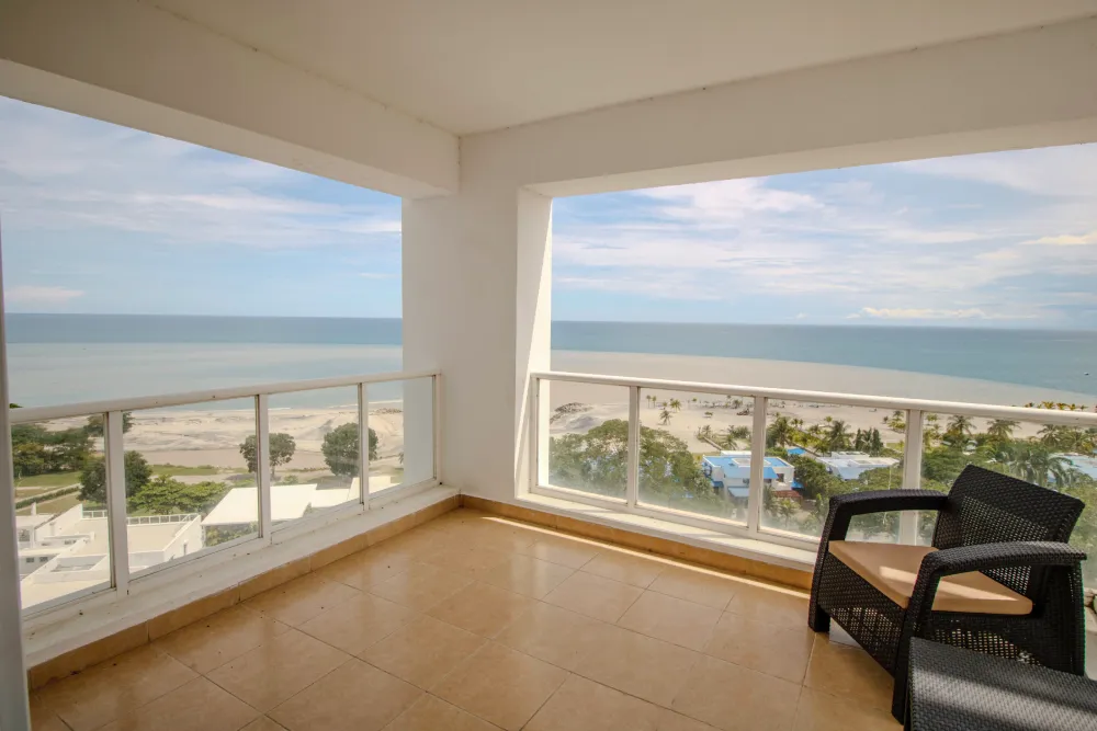 Oceanfront apartment balcony overlooking Panama’s coastline – Beachfront living and resort communities by Panama Equity Real Estate