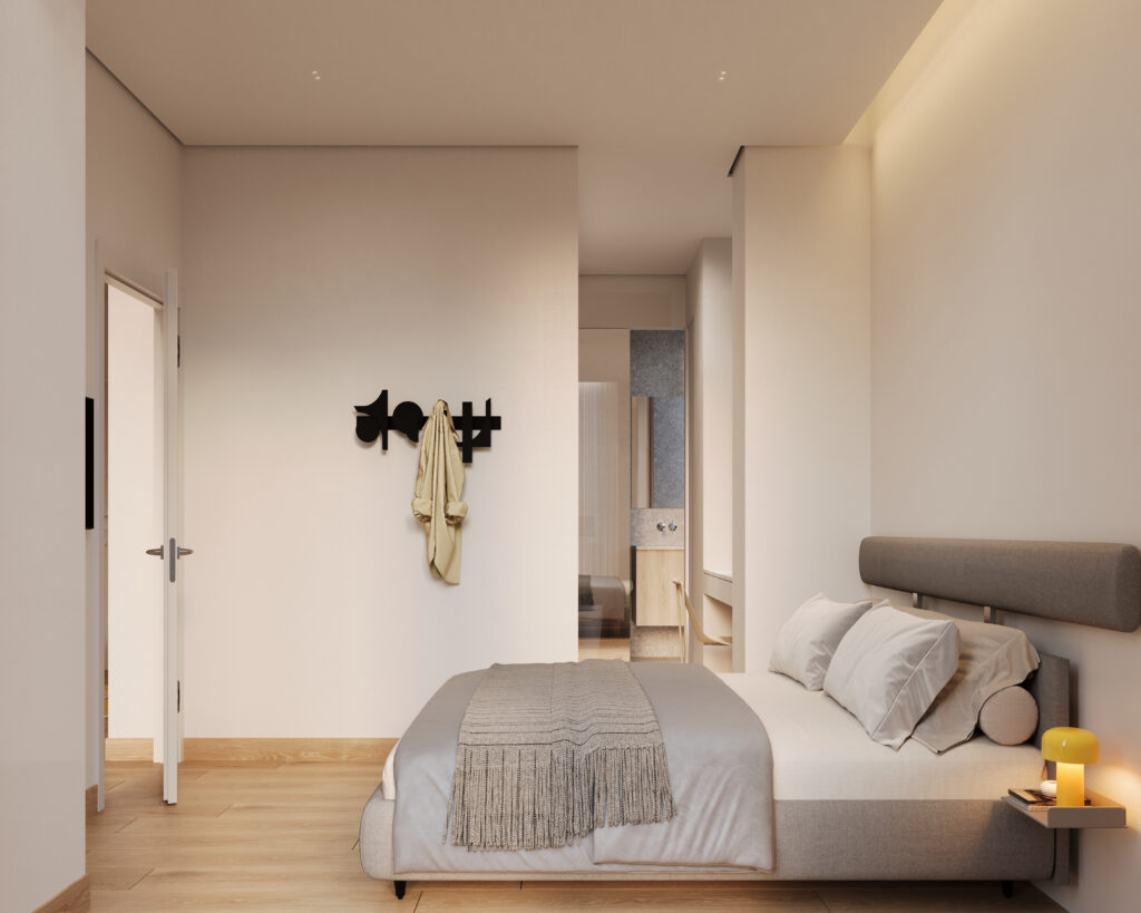 Image of bedroom with bed in this condo for sale in Gesti 68