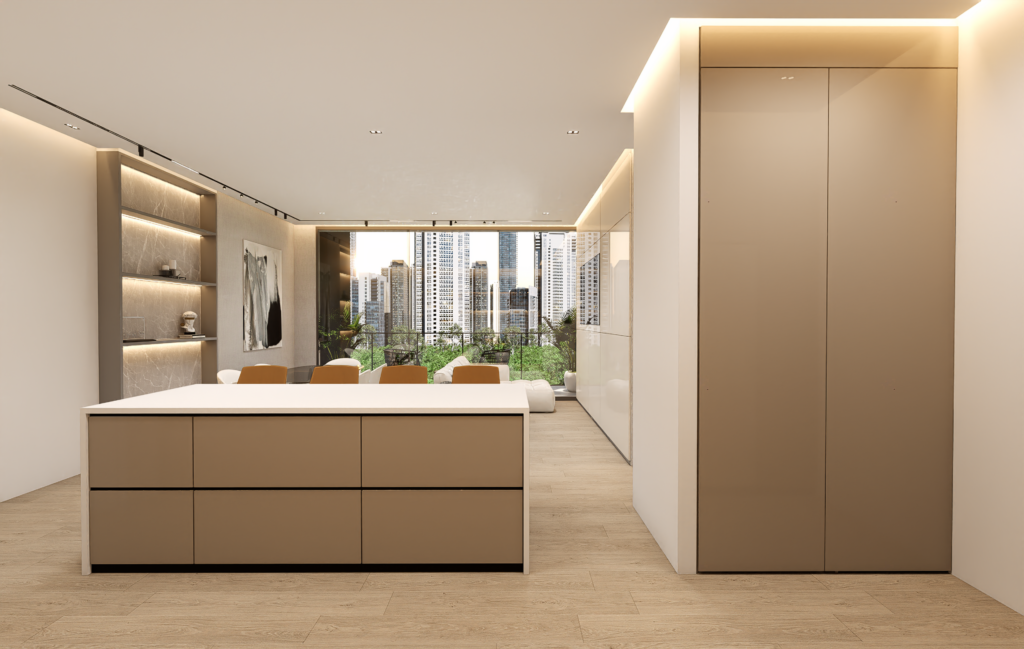 Image of kitchen with park views in this condo for sale in Sky Parc 2