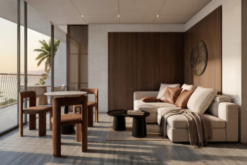 Image of living area with couch, table and chairs in this condo for sale in Nayamara