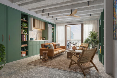 Image of living space with table, chairs and couch in this condo for sale in Dona Ceci