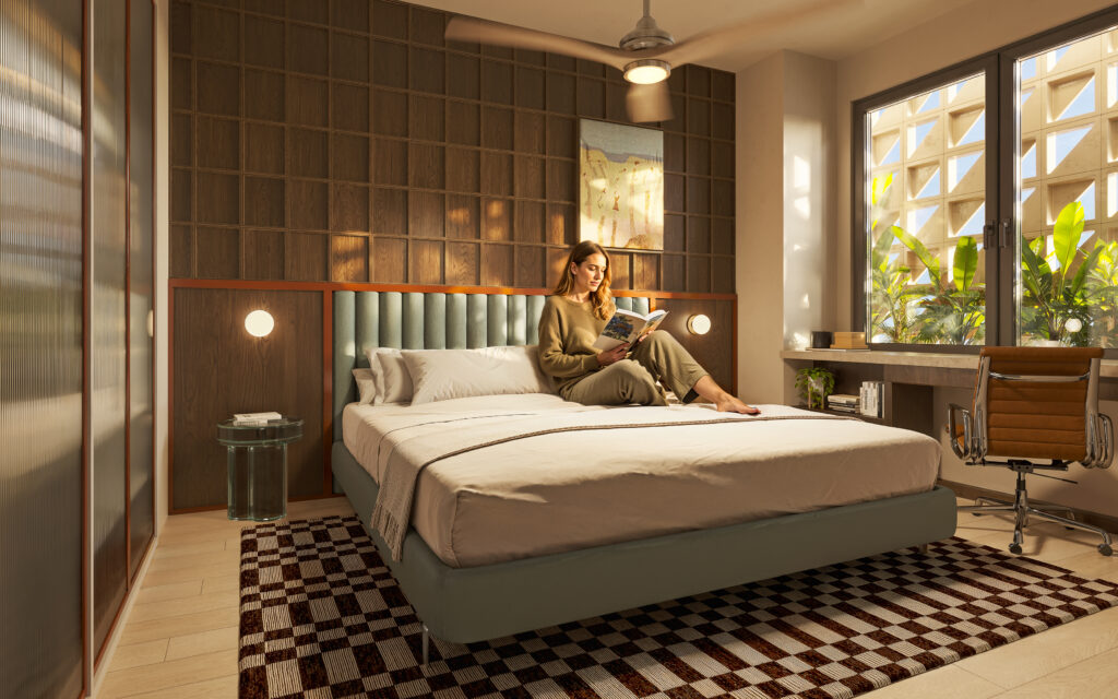 Large bedroom with furniture and window in this condo for sale in Vanguardia