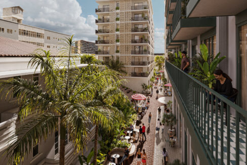 Balcony overlooking Gran Central from this condo for sale in Vanguardia