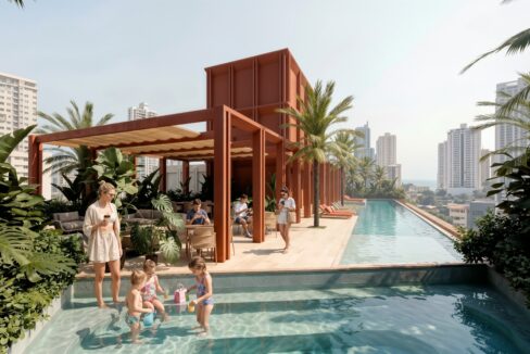Large swimming pool with spacious covered bohio in Vibe