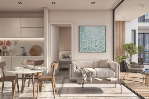 One bedroom condo with balcony living room at Awa River