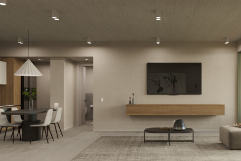 Living and dining room in the A19 Cincuentenario penthouse