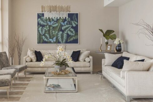 3-bedroom ocean-view condo Costa del Este living room at Paramount