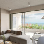 Living room with balcony view and furniture in this condo for sale in A19