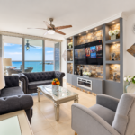 Living room and balcony with Pacific Ocean views at PH Bahia, Nueva Gorgona