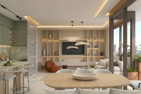 Selvatica penthouse living and dining area with open layout