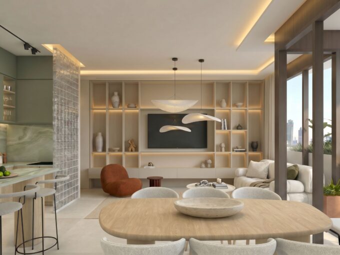 Selvatica penthouse living and dining area with open layout