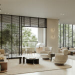 Blau Model B living and dining room with floor-to-ceiling windows and Costa del Este views