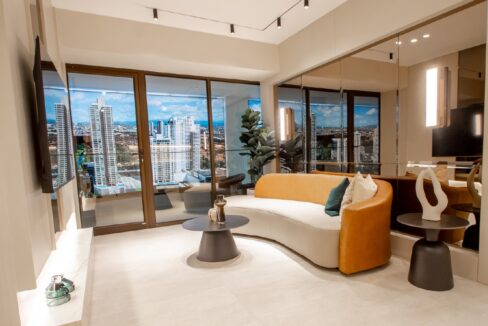 Aurum 83 m² condo living and dining room in Costa del Este