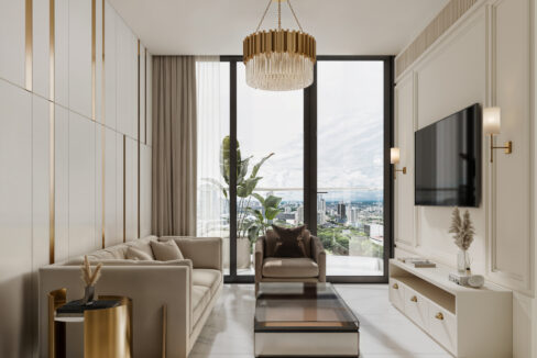 Aurum 88 m² condo living room with balcony in Costa del Este