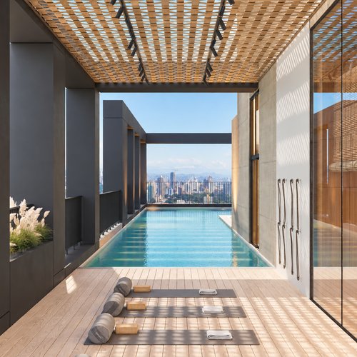 Tribu El Cangrejo rooftop lap pool with Panama City skyline view