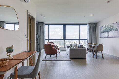 Living room with furniture in this condo for rent in Arcadia